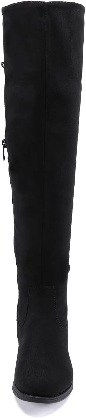EETTARO Women's Over The Knee Boot Fashion Lace Up Tight High Boots Side Zip Block Heel Riding Booties