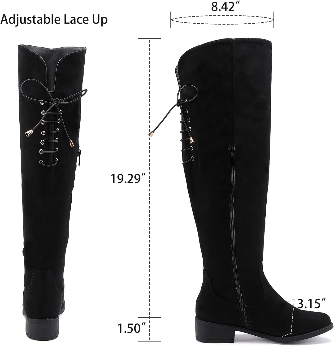 EETTARO Women's Over The Knee Boot Fashion Lace Up Tight High Boots Side Zip Block Heel Riding Booties