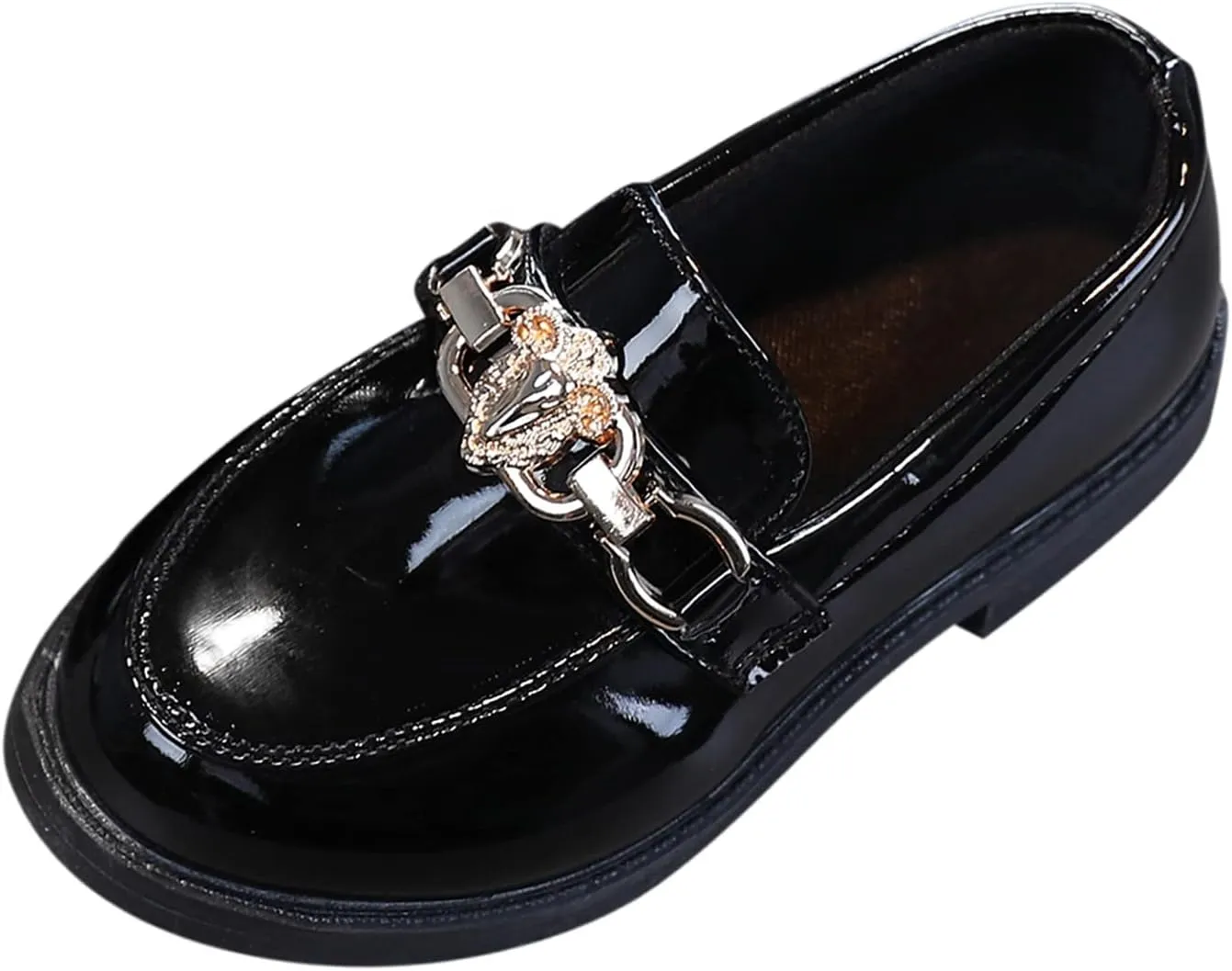 EnJoCho Tennis Shoes for Toddler Girls Slip On Leather Shoes Loafer Rhinestone Decoration Flats School Dress Shoes (Black, 29)