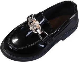 EnJoCho Tennis Shoes for Toddler Girls Slip On Leather Shoes Loafer Rhinestone Decoration Flats School Dress Shoes (Black, 29)