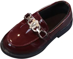EnJoCho Tennis Shoes for Toddler Girls Slip On Leather Shoes Loafer Rhinestone Decoration Flats School Dress Shoes (Wine, 29)
