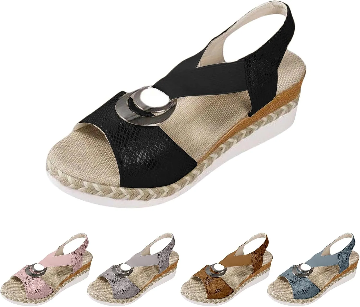 Espadrilles Wedge Sandals for Women Open Toe Platform Sandals Arch Support Orthotic Sandals Ankle Strap Wide Width Arch Support Shoes Beach Walking Sandals