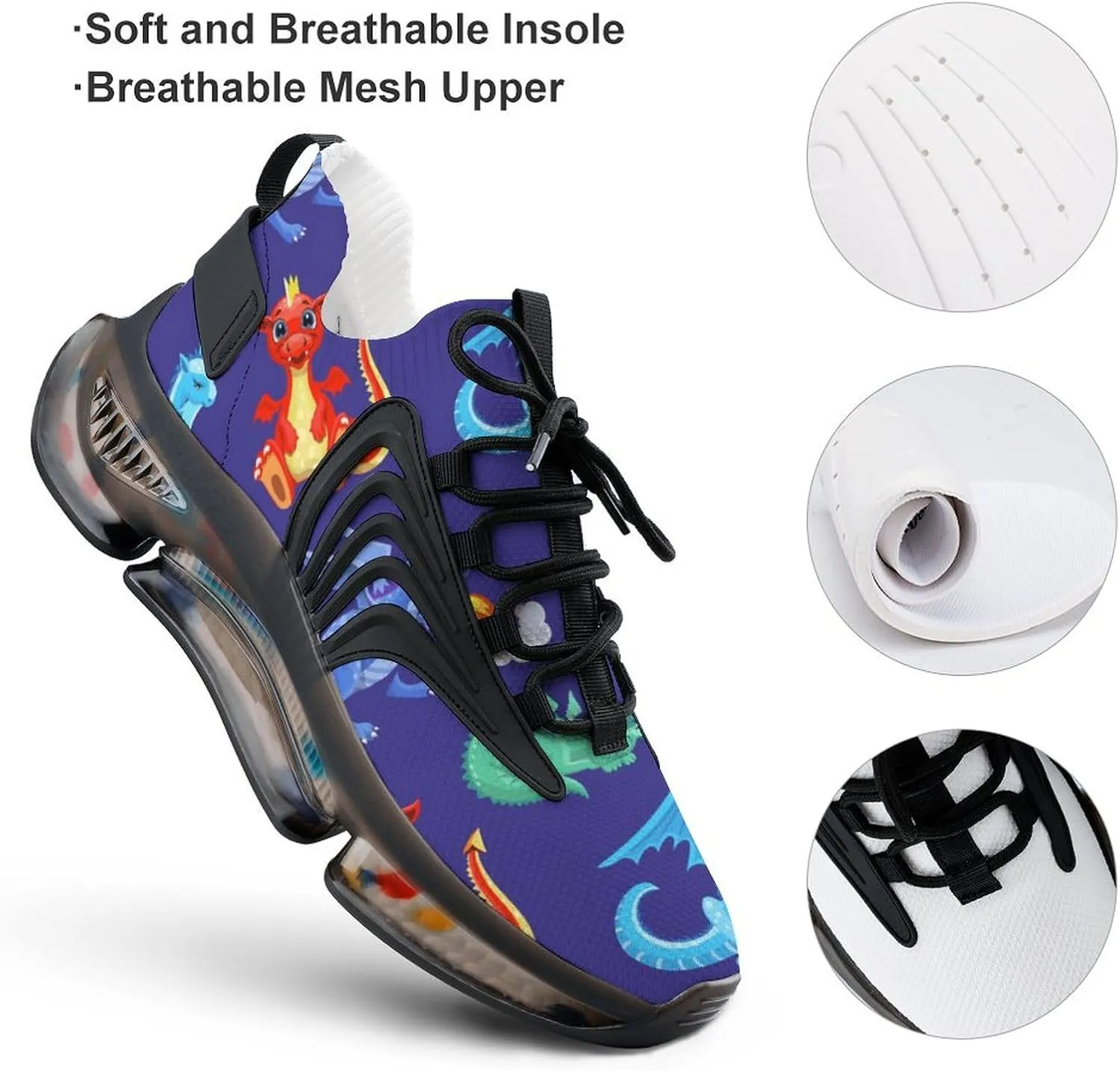 Fire Dragons Or Cute Dinosaurs Walking Shoes for Men Lightweight Tennis Fashion Elastic Sports Shoes Cushion Basketball Shoes