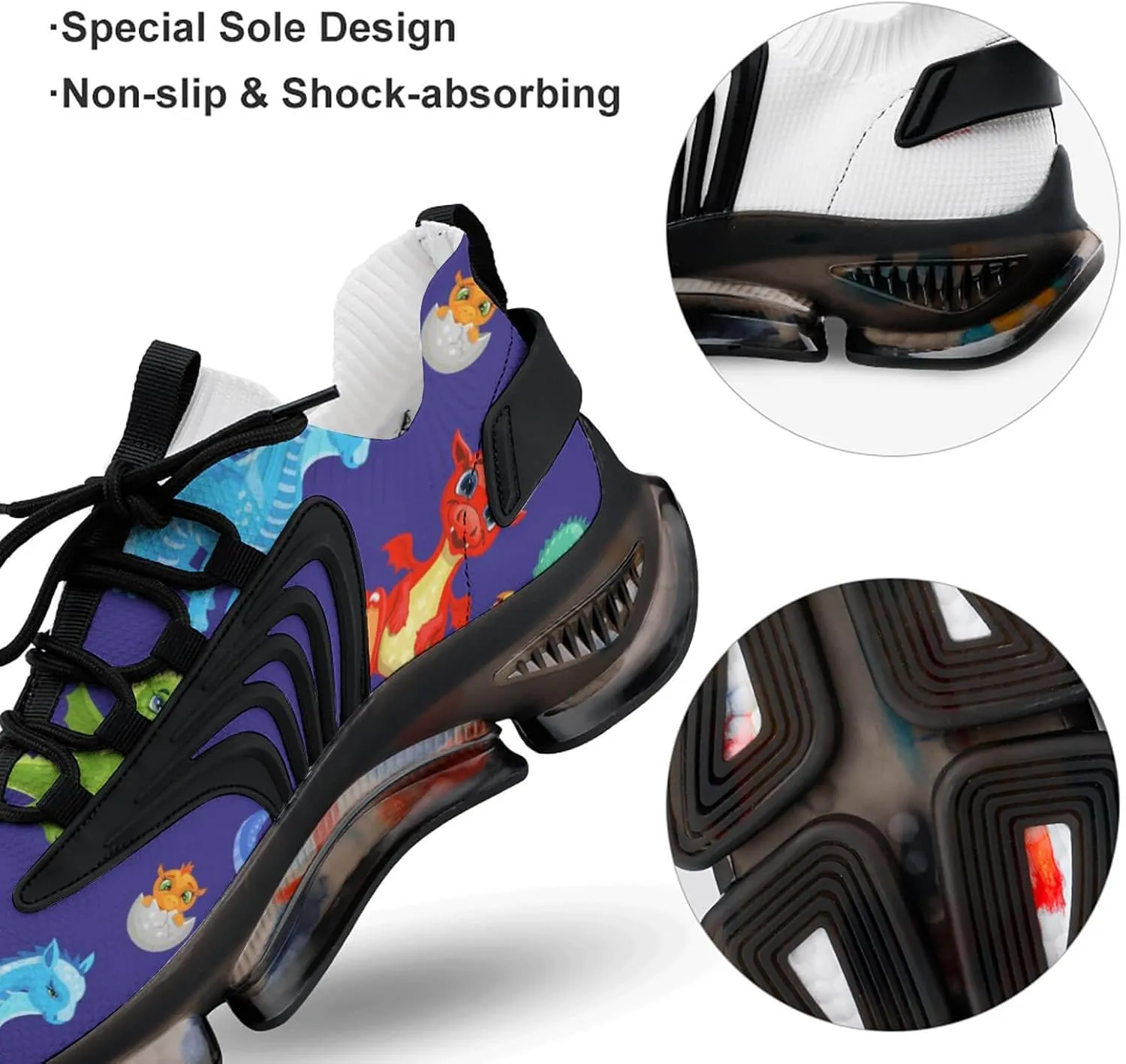 Fire Dragons Or Cute Dinosaurs Walking Shoes for Men Lightweight Tennis Fashion Elastic Sports Shoes Cushion Basketball Shoes