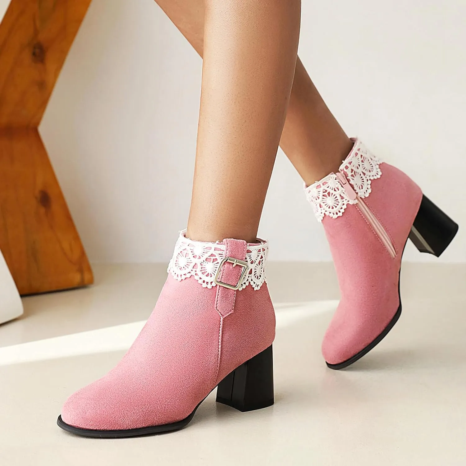 Gicoiz Women Round Toe Block Heels Winter Chelsea Boots
