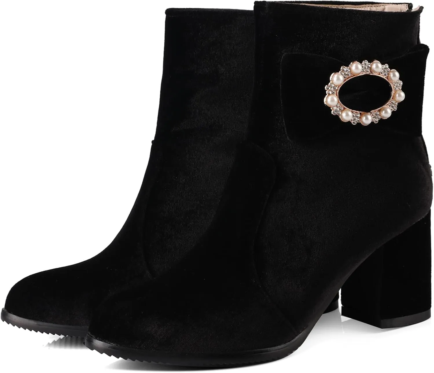 Gicoiz Women Round Toe Block Heels Winter Chelsea Boots