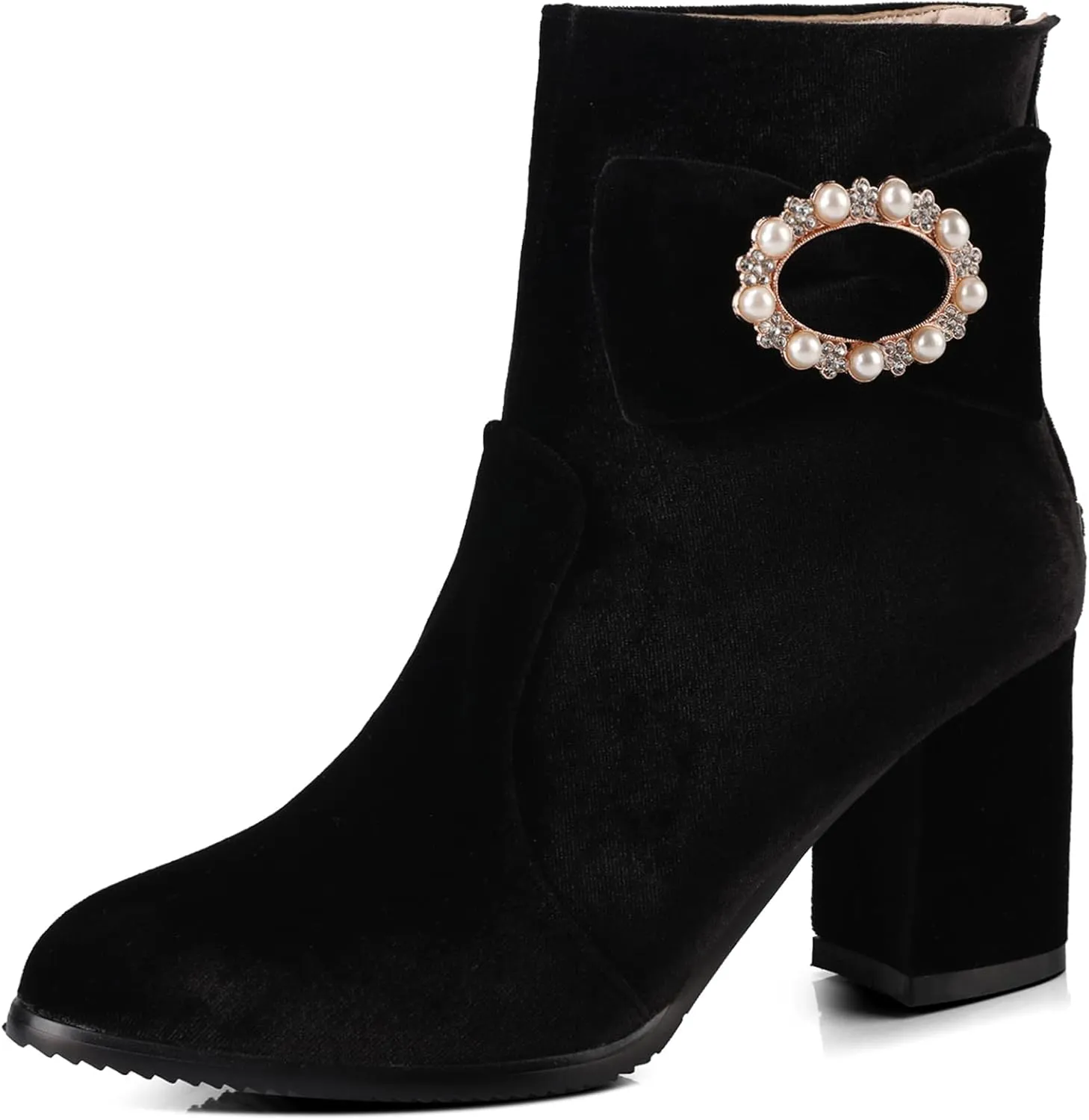 Gicoiz Women Round Toe Block Heels Winter Chelsea Boots