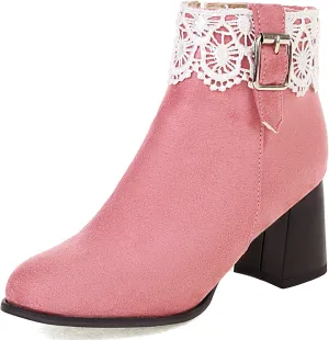 Gicoiz Women Round Toe Block Heels Winter Chelsea Boots
