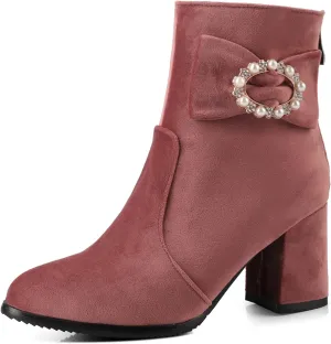 Gicoiz Women Round Toe Block Heels Winter Chelsea Boots