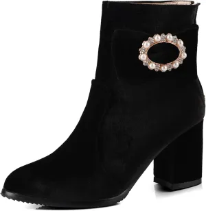 Gicoiz Women Round Toe Block Heels Winter Chelsea Boots
