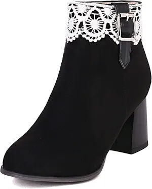 Gicoiz Women Round Toe Block Heels Winter Chelsea Boots