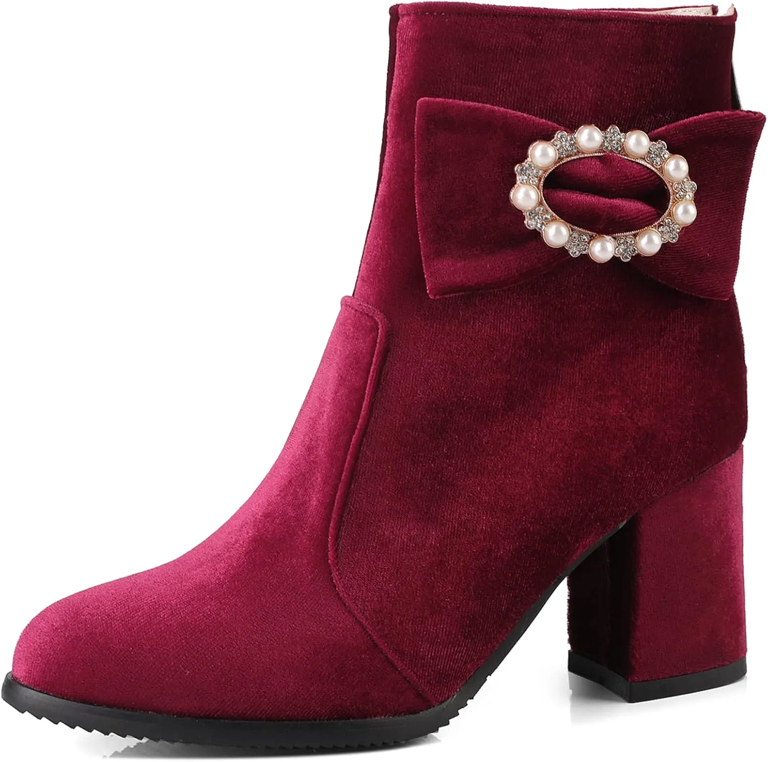 Gicoiz Women Round Toe Block Heels Winter Chelsea Boots
