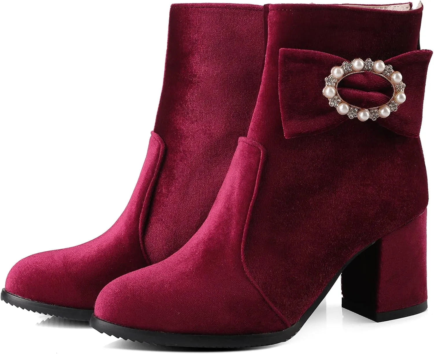 Gicoiz Women Round Toe Block Heels Winter Chelsea Boots