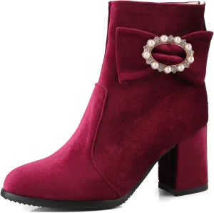 Gicoiz Women Round Toe Block Heels Winter Chelsea Boots