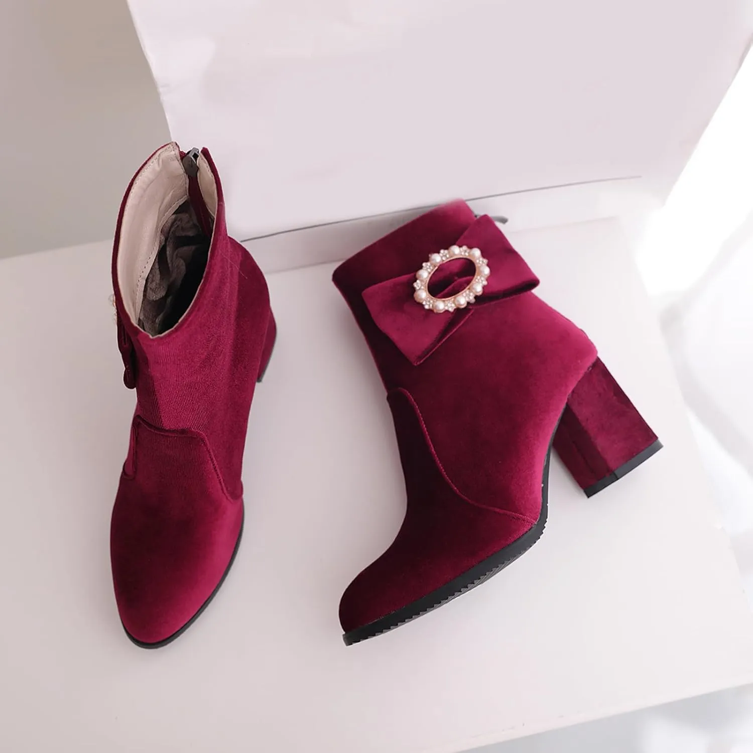 Gicoiz Women Round Toe Block Heels Winter Chelsea Boots