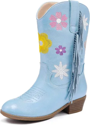 Girls Cowboy Boots Toddler Cowgirl Floral Embroidered Fringe Little Kids Western Boots Girl Riding Boot Birthday Party