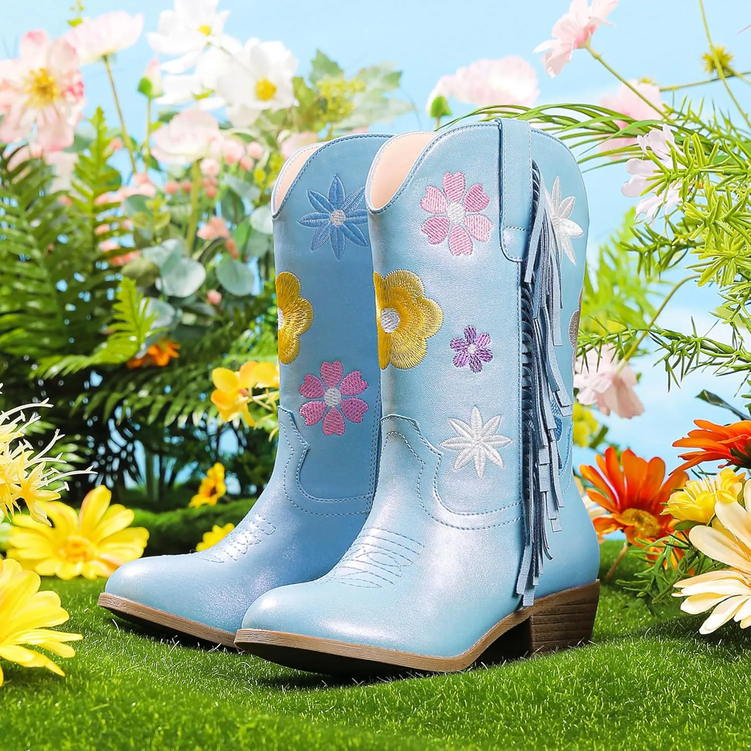 Girls Cowboy Boots Toddler Cowgirl Floral Embroidered Fringe Little Kids Western Boots Girl Riding Boot Birthday Party
