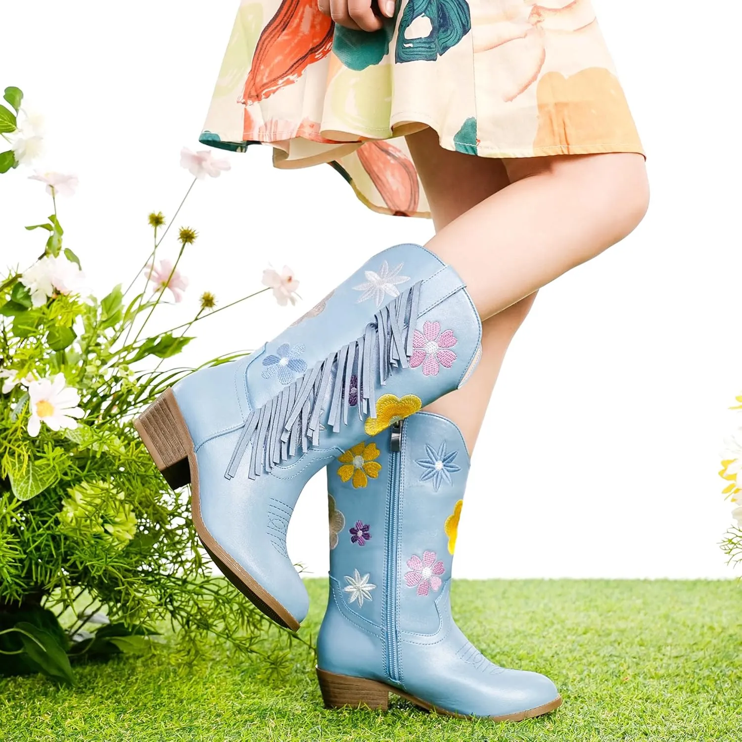 Girls Cowboy Boots Toddler Cowgirl Floral Embroidered Fringe Little Kids Western Boots Girl Riding Boot Birthday Party