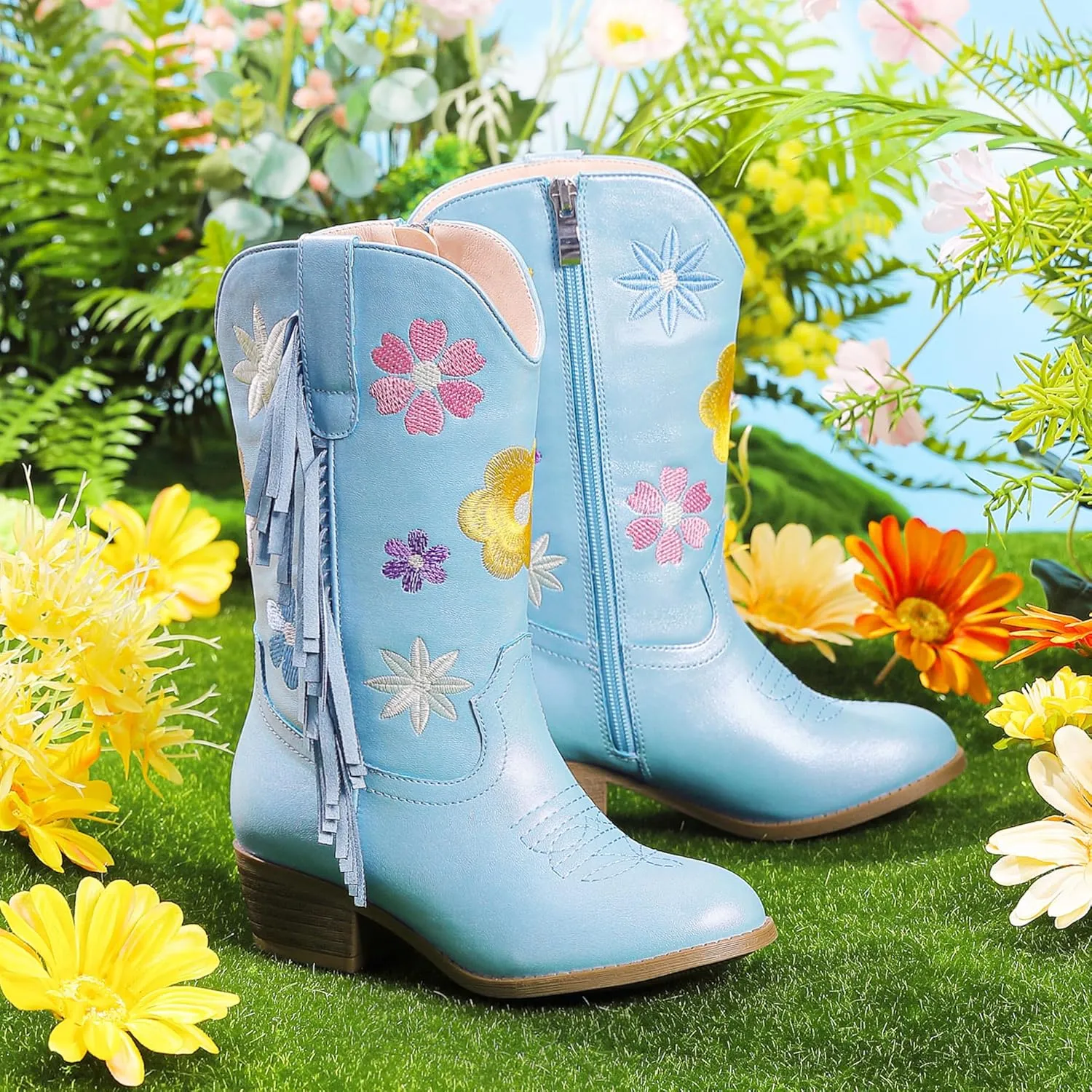 Girls Cowboy Boots Toddler Cowgirl Floral Embroidered Fringe Little Kids Western Boots Girl Riding Boot Birthday Party