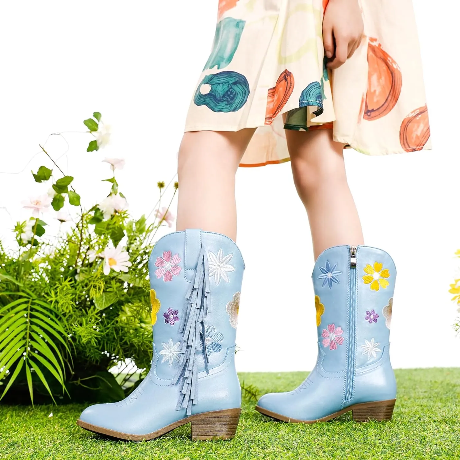 Girls Cowboy Boots Toddler Cowgirl Floral Embroidered Fringe Little Kids Western Boots Girl Riding Boot Birthday Party