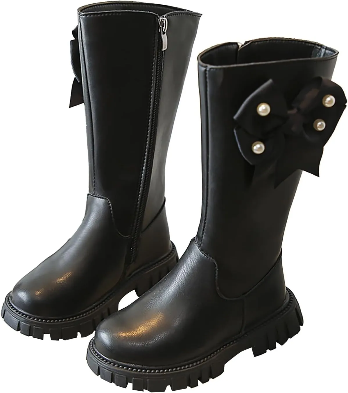 Girls Over The Knee Boots Big Kids Side Zipper Chunky Bottom Low Heels Thermal High Boots with Bowknot for Fall Winter