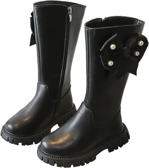 Girls Over The Knee Boots Big Kids Side Zipper Chunky Bottom Low Heels Thermal High Boots with Bowknot for Fall Winter