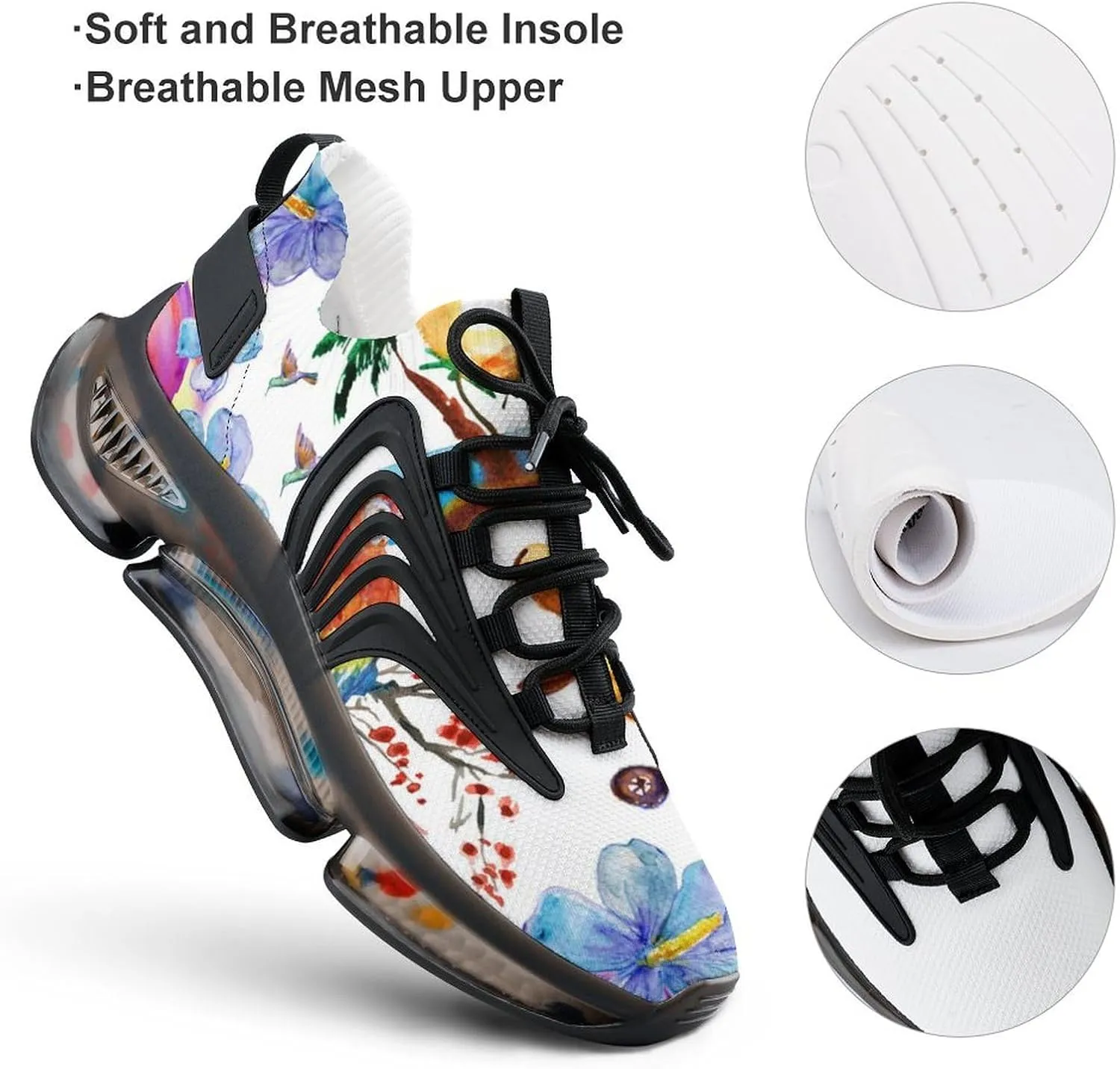 Hawaii Beach Palm Tree and Parrot Walking Shoes for Men Lightweight Tennis Fashion Elastic Sports Shoes Cushion Basketball Shoes