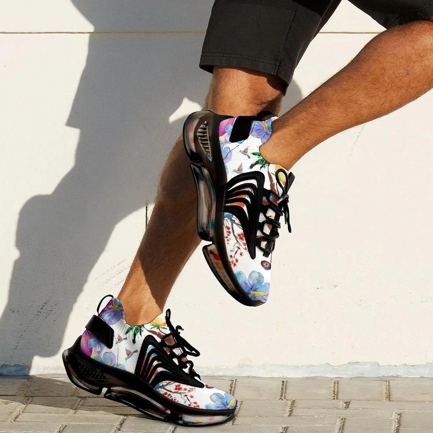 Hawaii Beach Palm Tree and Parrot Walking Shoes for Men Lightweight Tennis Fashion Elastic Sports Shoes Cushion Basketball Shoes