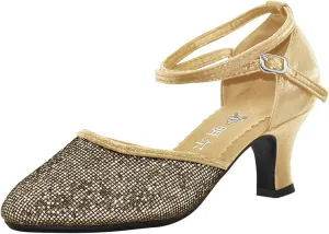 Heels for Women Latin Dance Shoes Sequin Closed Toe Sandals Women Ballroom Performance Dance Shoes with Buckle