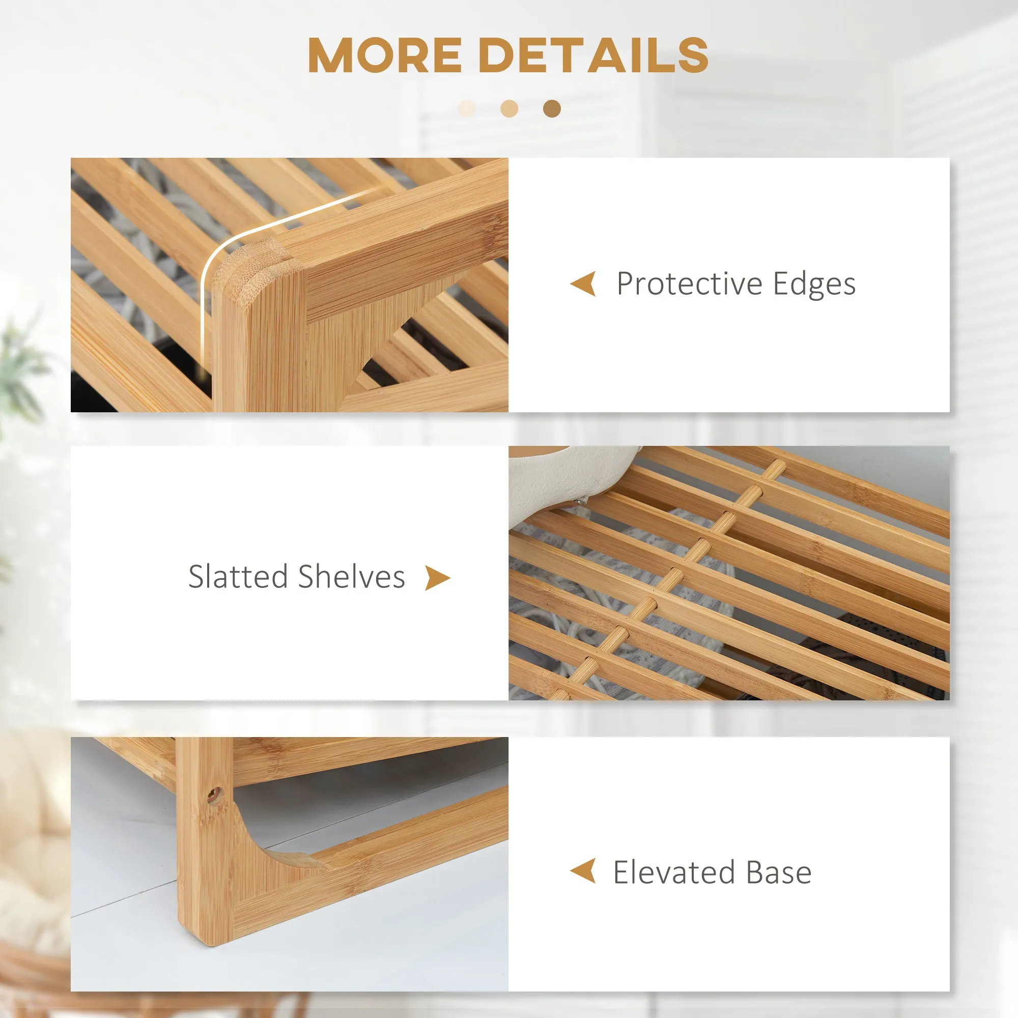 HOMCOM Bamboo Shoe Rack, 3-tier Shoe Storage Shelf for 9 Pair Shoes for Entryway