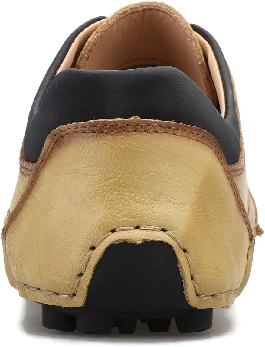 Honeystore Men's Loafers Leather Driving Moccasins Lace-up Shoes Plus Size