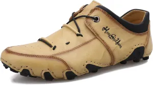 Honeystore Men's Loafers Leather Driving Moccasins Lace-up Shoes Plus Size