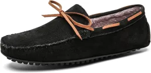 HOOENG Loafer Shoes for Men Deck Shoes Design Suede Vamp Stitching Details Faux Fur Lined Option Flat Heel Comfortable Flexible Resistant Walking Slip on (Color : Black Lined, Size : 12.5)