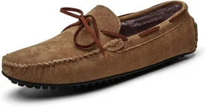 HOOENG Loafer Shoes for Men Deck Shoes Design Suede Vamp Stitching Details Faux Fur Lined Option Flat Heel Comfortable Flexible Resistant Walking Slip on (Color : Brown Lined, Size : 7.5)