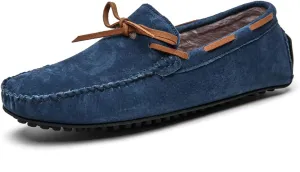 HOOENG Loafer Shoes for Men Deck Shoes Design Suede Vamp Stitching Details Faux Fur Lined Option Flat Heel Comfortable Flexible Resistant Walking Slip on (Color : Dark Blue Lined, Size : 7)