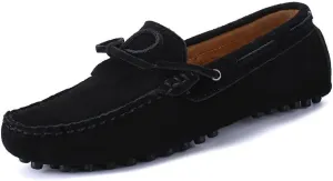 HOOENG Shoes Smoking Loafer for Men Boat Shoes Genuine Leather Stitching Details Round Toe Suede Vamp Lightweight Flat Heel Flexible Anti-Slip Casual (Color : Black, Size : 8.5)