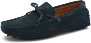 HOOENG Shoes Smoking Loafer for Men Boat Shoes Genuine Leather Stitching Details Round Toe Suede Vamp Lightweight Flat Heel Flexible Anti-Slip Casual (Color : Dark Green, Size : 8)