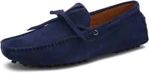 HOOENG Shoes Smoking Loafer for Men Boat Shoes Genuine Leather Stitching Details Round Toe Suede Vamp Lightweight Flat Heel Flexible Anti-Slip Casual (Color : Deep Blue, Size : 6.5)