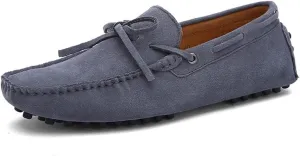HOOENG Shoes Smoking Loafer for Men Boat Shoes Genuine Leather Stitching Details Round Toe Suede Vamp Lightweight Flat Heel Flexible Anti-Slip Casual (Color : Grey, Size : 10.5)