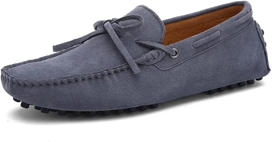 HOOENG Shoes Smoking Loafer for Men Boat Shoes Genuine Leather Stitching Details Round Toe Suede Vamp Lightweight Flat Heel Flexible Anti-Slip Casual (Color : Grey, Size : 10.5)