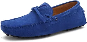 HOOENG Shoes Smoking Loafer for Men Boat Shoes Genuine Leather Stitching Details Round Toe Suede Vamp Lightweight Flat Heel Flexible Anti-Slip Casual (Color : Royal Blue, Size : 8.5)