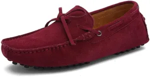 HOOENG Shoes Smoking Loafer for Men Boat Shoes Genuine Leather Stitching Details Round Toe Suede Vamp Lightweight Flat Heel Flexible Anti-Slip Casual (Color : Wine Red, Size : 12.5)