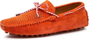 HOOENG Shoes Smoking Loafer for Men PU Suede Vamp Deck Shoes Design 1-Eye Perforated Option Breathable Comfortable Flat Heel Soft Flexible Resistant Casual (Color : Brick Red Perforated, Size : 8)