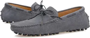 HOOENG Smoking Loafer for Men Deck Shoes Design Genuine Leather Suede Vamp Round Toe Stitching Details 1-Eye Resistant Flexible Comfortable Flat Heel Casual (Color : Grey, Size : 8)
