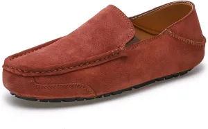 HOOENG Smoking Loafer for Men Genuine Leather Suede Vamp Round Toe Stitching Details Flexible Soft Flat Heel Resistant Comfortable Casual Slip on (Color : Brick Brown, Size : 7.5)