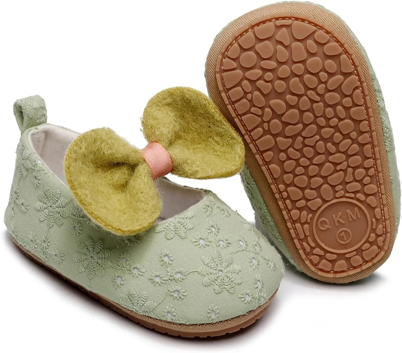 Infant Girls Single Shoes Floral Embroider Bowknot First Walkers Shoes Toddler Sandals Princess Shoes Girls Jazz Shoes (Green, 12 Infant)
