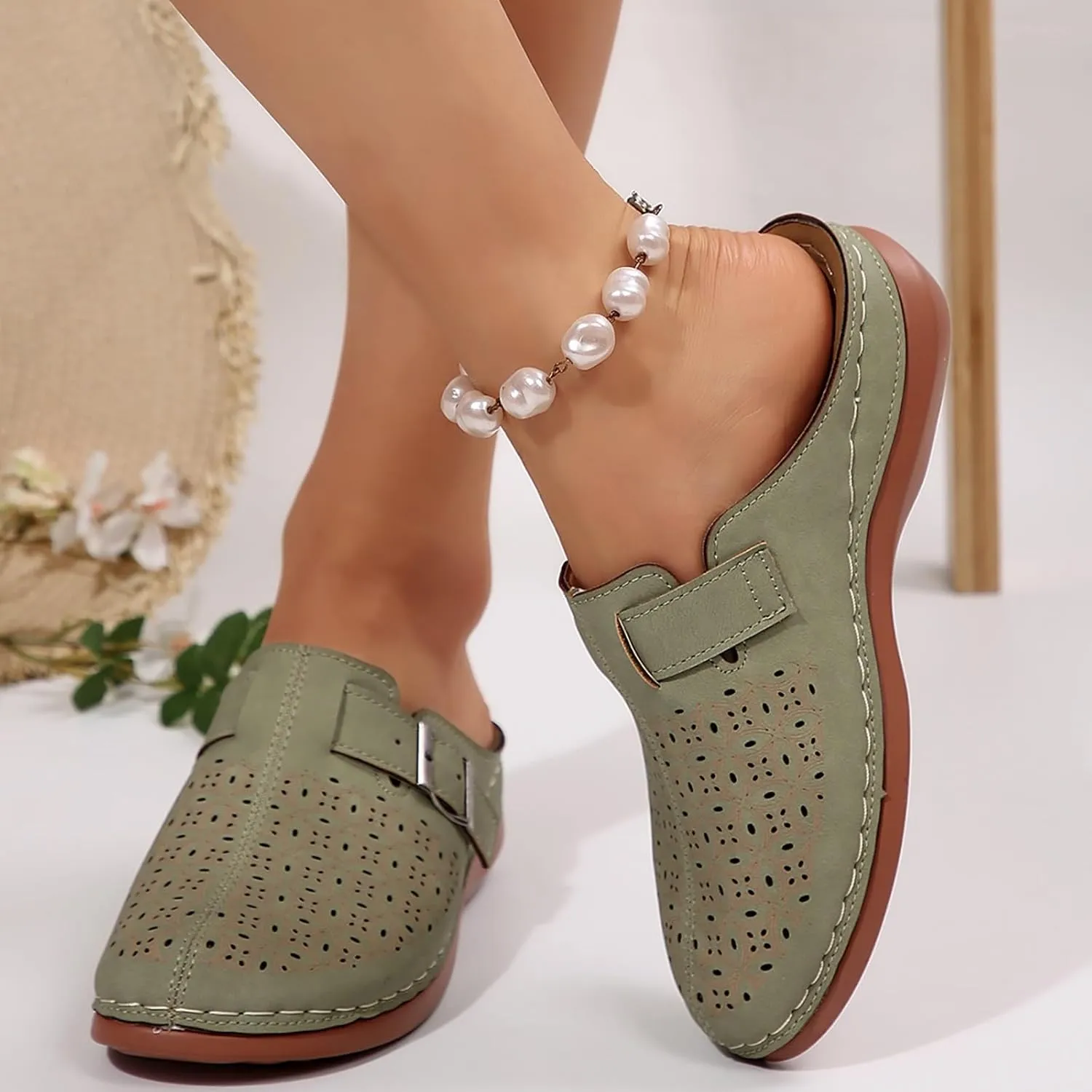 Kubbon Mules for Women Comfort Closed Toe Sandals Dressy Summer Closed Toe Mules Summer Slip on Wedge with Adjustable Hook Loop Arch Support Sandals