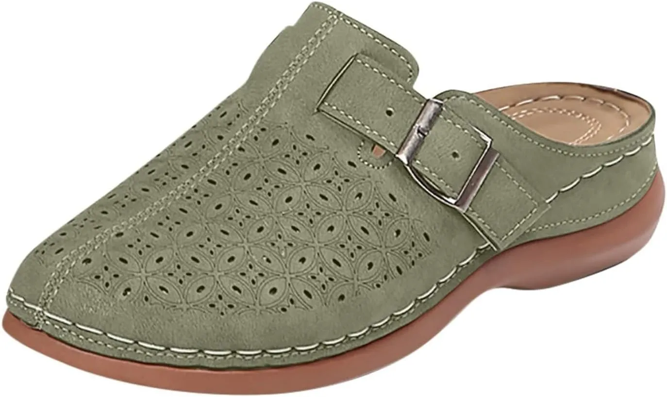 Kubbon Mules for Women Comfort Closed Toe Sandals Dressy Summer Closed Toe Mules Summer Slip on Wedge with Adjustable Hook Loop Arch Support Sandals