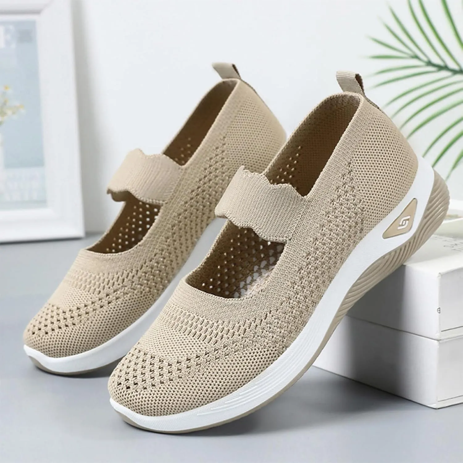 Kubbon Women Footwear Orthopedic Sneakers Woven Breathable Slip On Arch Support Walking Shoes Anti-Skid Sports Shoes Casual Running Diabetic Foam Sneakers