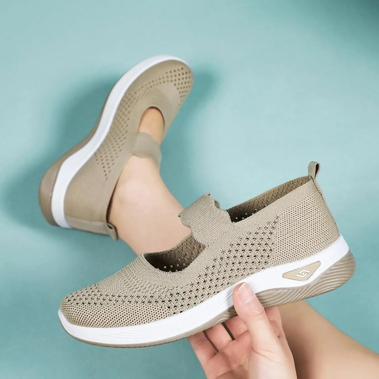 Kubbon Women Footwear Orthopedic Sneakers Woven Breathable Slip On Arch Support Walking Shoes Anti-Skid Sports Shoes Casual Running Diabetic Foam Sneakers